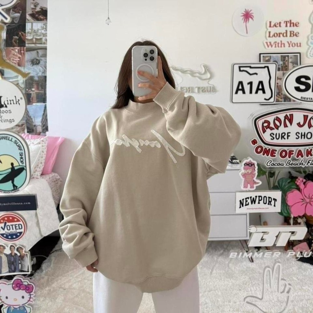 cream and white‎ youngla oversized mockneck sweatshirt